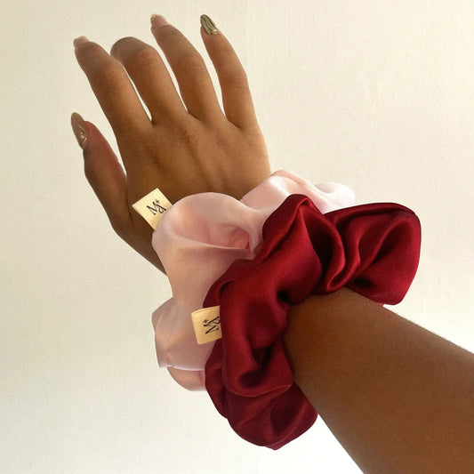 Duo Avae Silk Scrunchies - Red and Pink Maison Manea