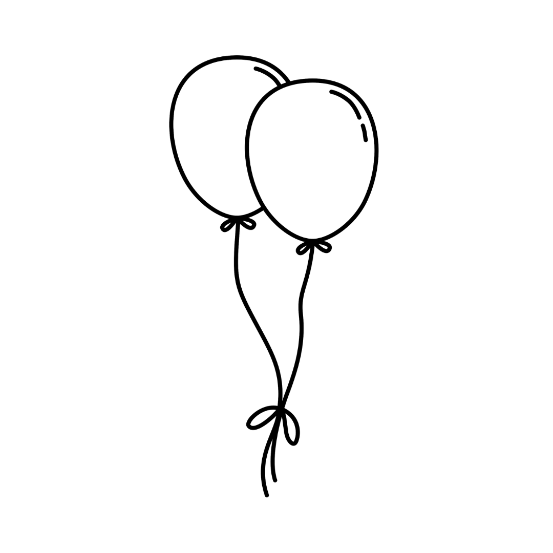 Black line drawing of two balloons on a white background