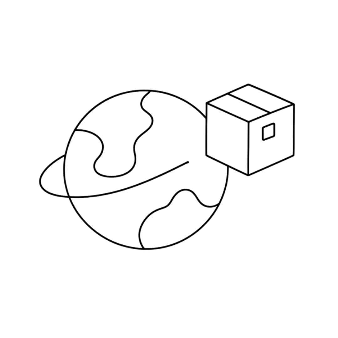 Line drawing of a cube and a sphere on a white background