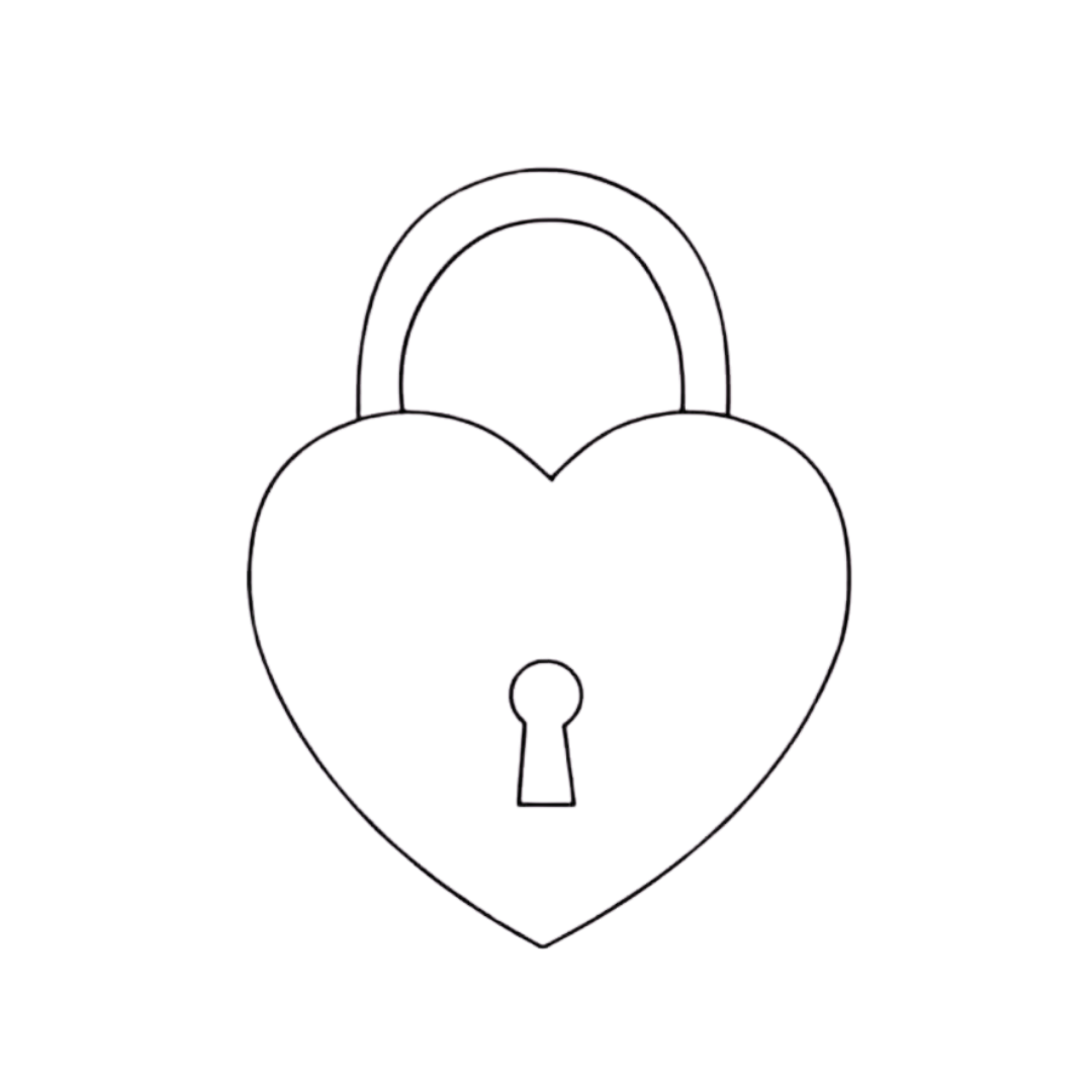 Outline of a heart-shaped lock on a white background