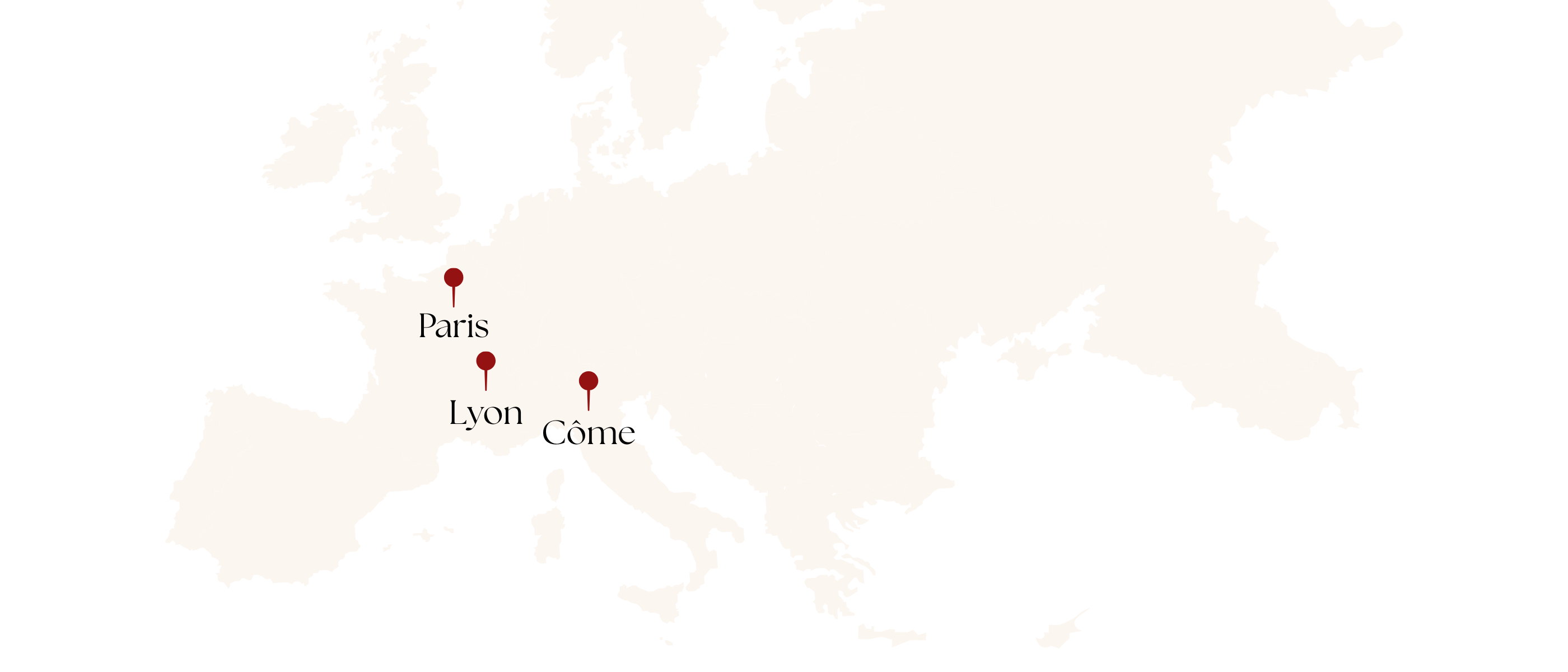 map of where our pieces come from : silk from Italy, other materials from Lyon, made in Paris