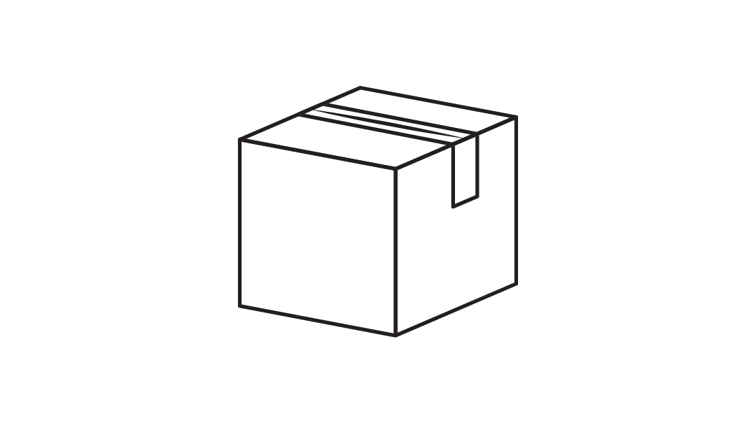 Simple line drawing of a cardboard box on a white background