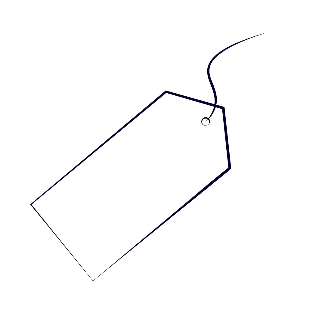 Outline of a rectangular tag with a string on a white background
