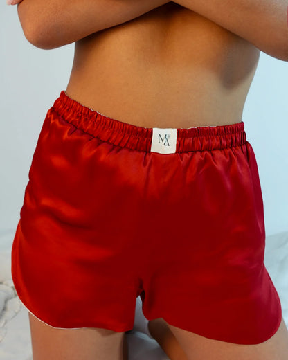 rend silk shorts worn by a woman